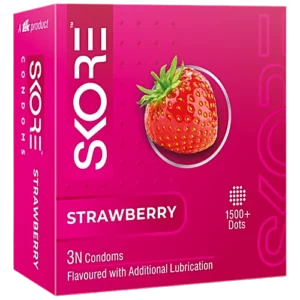 Skore Dotted & Colored Condoms - Strawberry Flavored, 3 pcs