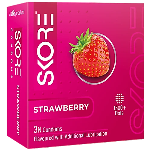 Skore Dotted & Colored Condoms - Strawberry Flavored, 3 pcs